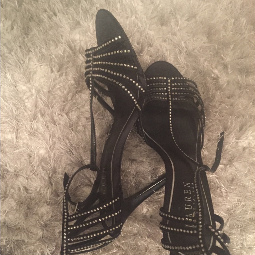 Ralph Lauren satin Black rhinestone Heels